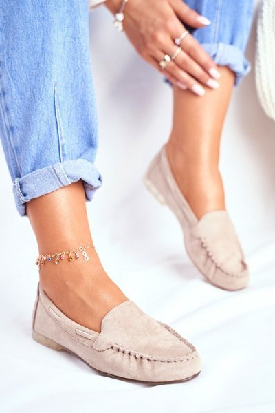 Sergio Leone Mocassins Beiges En Daim Pour Femme MK722