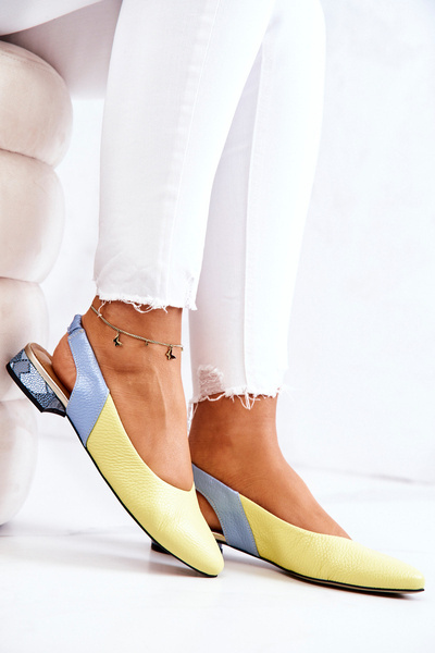 Ballerine d'extérieur en cuir à talons hauts jaune et bleu Noreen