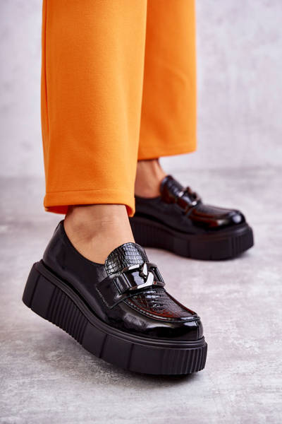 Modische Lederschuhe auf der Plattform Schwarz Marsol