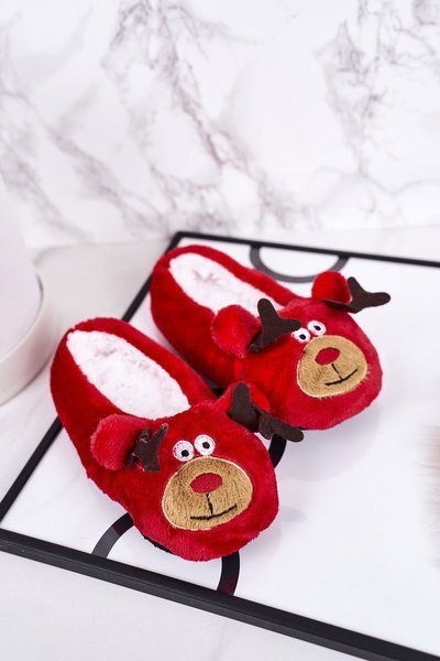 Papuci de Crăciun pentru copii cu renii 2 roșii de Crăciun
