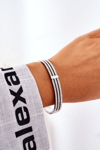 Bracelet en acier avec zircons cubiques argentés