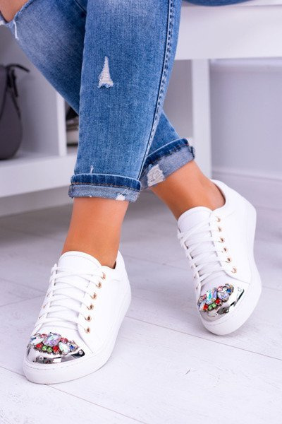 Lu Boo Weiße Sneakers mit glänzenden Kristallen