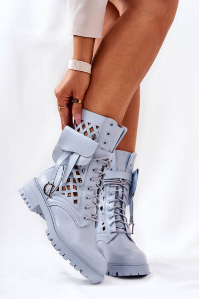 Rock Star Blaue Cellophan-Stiefel mit Niere