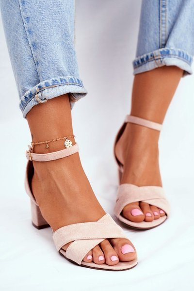 Beige Suede Sandals on a High Heel Nela