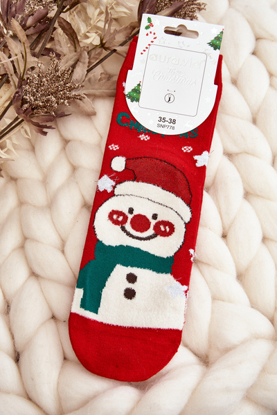 Chaussettes de Noël pour femmes avec bonhomme de neige rouge