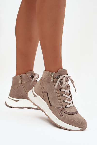 Damensportstiefeletten auf Plattform aus echtem Wildleder Zazoo Z1239 beige