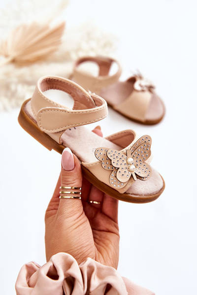 Vaikiški odiniai sandalai Butterflies Beige Rolly