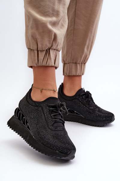 Baskets compensées pour femmes ornées de zircones D&A MR38-377 Noir