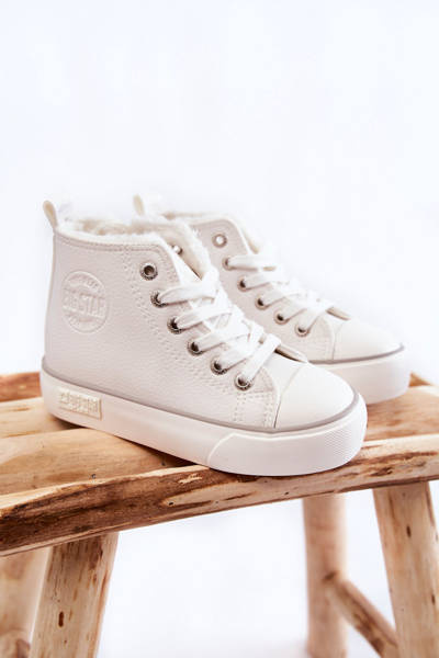 Adidaje înalte pentru copii cu fermoar mare Star KK374227 Alb