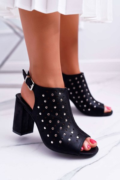 Sandale stiletto pentru femei Openwork Rhinestone Black Hendrix
