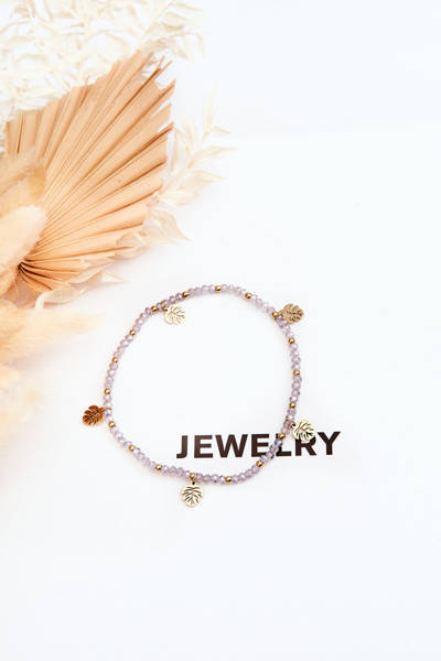 Bracelet de cheville pour femme avec perles violet clair