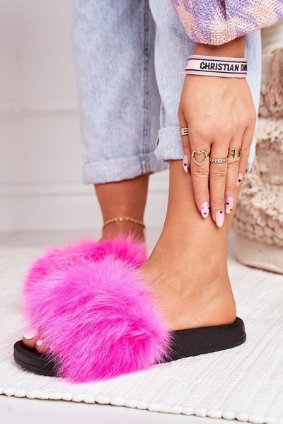 Damen Kunstfell Flip Flops Fuchsia Belmondo