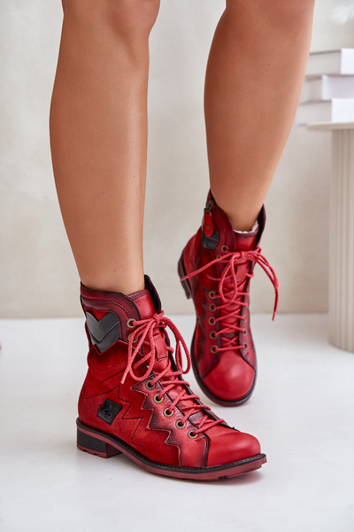 Bottes Chaudes En Cuir Pour Femme À Talon Plat Maciejka 06106-08 Rouge
