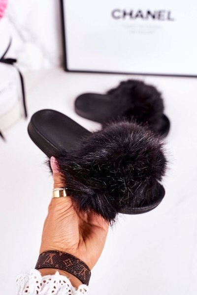 Chaussons Enfant Avec Fourrure Noir Fashionista