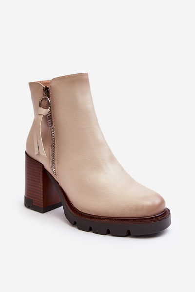 Cizme de piele pentru femei pe Heel bej Brittney