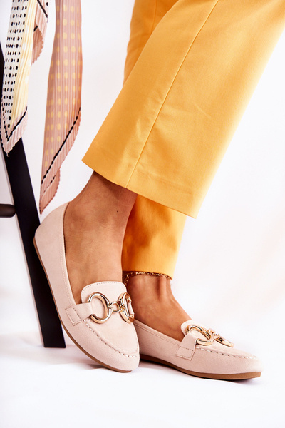 Mocassins Pour Femmes En Daim Avec Décoration Beige Reality