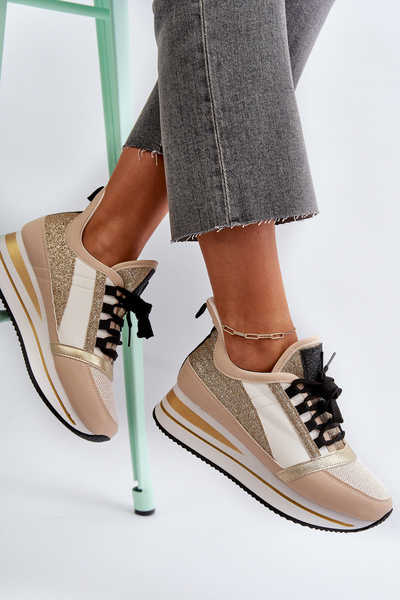 Women's Wedge Sneakers with Platform and Brocade Golden Rafani