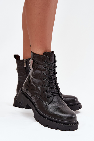 Boots pour femmes en cuir avec effet froissé et boucle Artiker 57C1008 Noir
