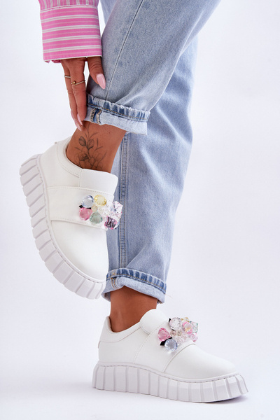 Baskets à enfiler élégantes, demi-chaussures avec décoration, blanc Desire