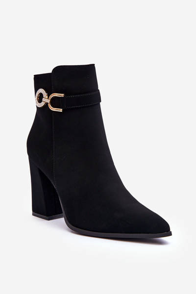 Bottes En Cuir À Talon Avec Ornement Noir Lymall