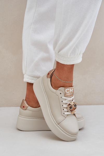 Baskets en Cuir Femme CheBello 4411 Beige Clair
