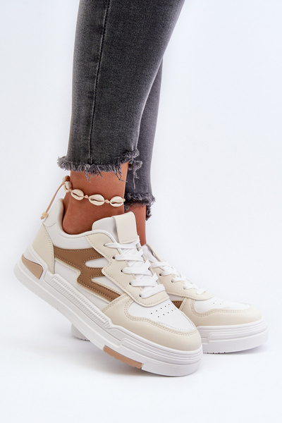 Damen Plateau-Sneaker aus beigem Kunstleder Lynnette