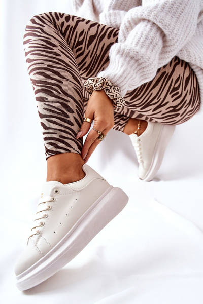 Baskets En Cuir Sur Plateforme Beige Lemmy