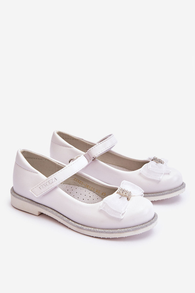 Ballerines Enfant Velcro Avec Noeud Décoratif Blanche Nadia