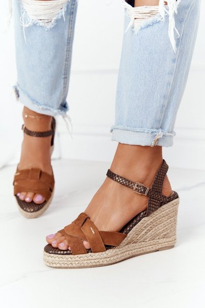 Sandales compensées en cuir Big Star HH274377 Marron