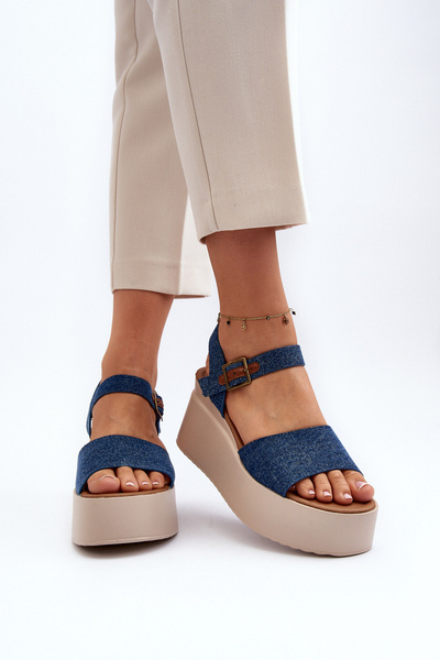 Sandales Compensées En Jean Pour Femme Bleu Geferia