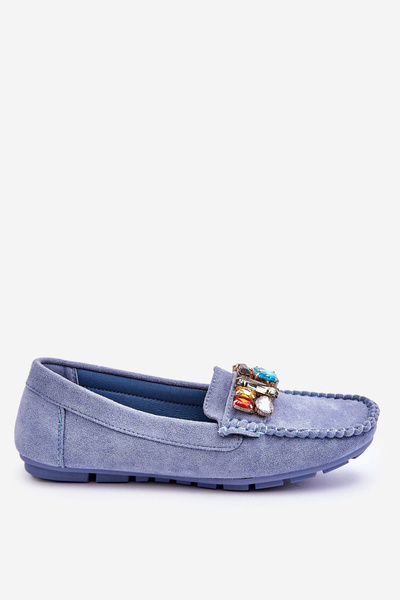 Mocassins Femme En Daim Avec Cristaux Bleu Lucille