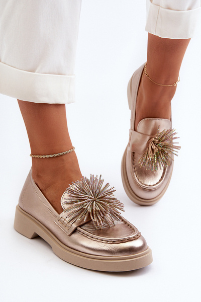 Mocasini din piele cu floare aurie CheBello 4291