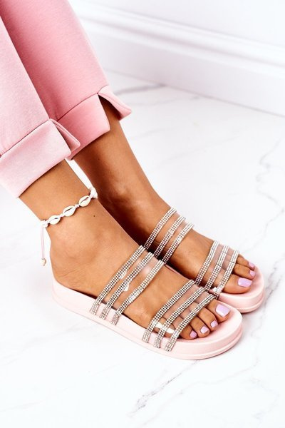 Guminės šlepetės su kubiniu cirkonio oksidu, rožiniu, pasiilgau tavęs