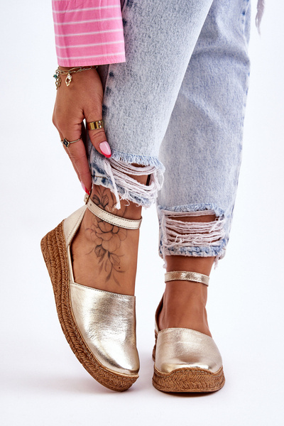 Women's Leather Espadrilles Sandals Golden Moise