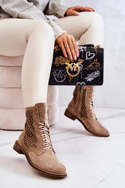 Cizme de piele de căprioară deschise cu Nicole Beige legate 2696
