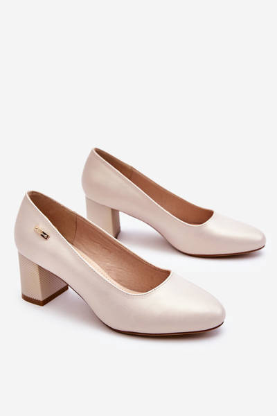 Pompe din piele pe un călcâie bloc Sergio Leone PB178 Pearl Beige