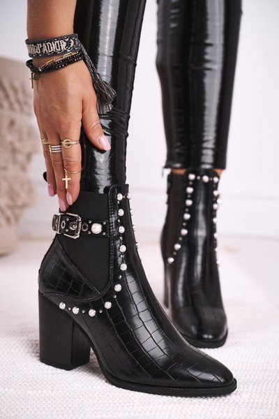 Damen High Stiletto Stiefel Perlen Schwarz Verbos