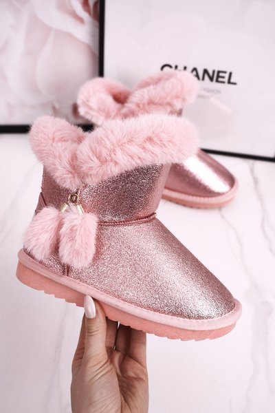 Children's Insulated Snow Boots With Pompoms Pink Clara