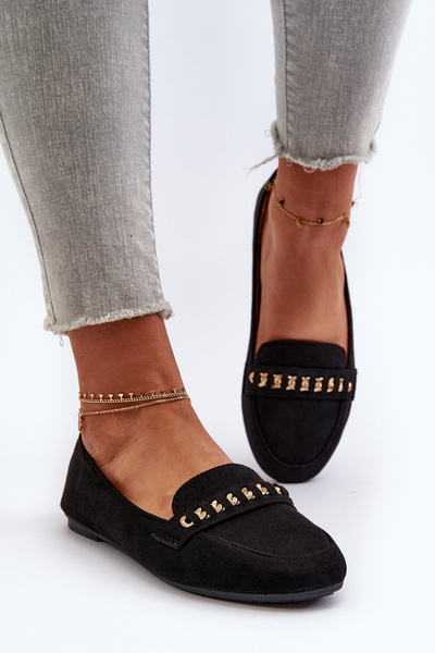Glänzende Damenloafer mit Kette Schwarz Aredilla