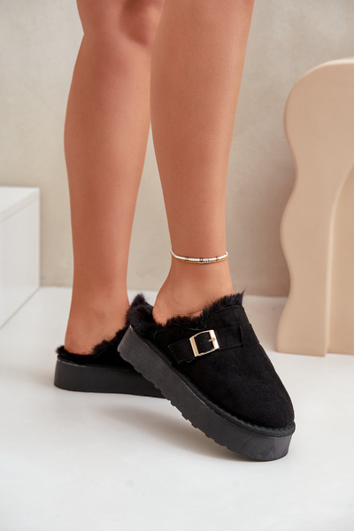 Chaussons Pour Femmes Sur Semelle Épaisse Avec Fourrure Et Boucle Linneola Noir