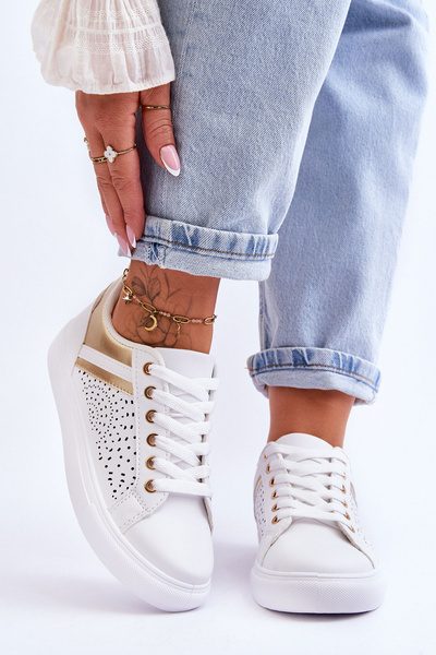 Klassische Sportschuhe mit durchbrochenem Muster Weiß-gold Happier