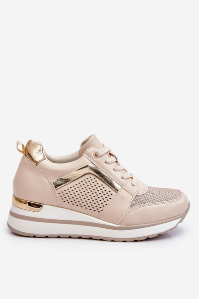 Leather Low Wedge Sports Shoes Beige Braylen