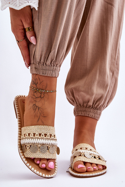 Chaussons Tressés Ornementés Pour Femme Beige Millano