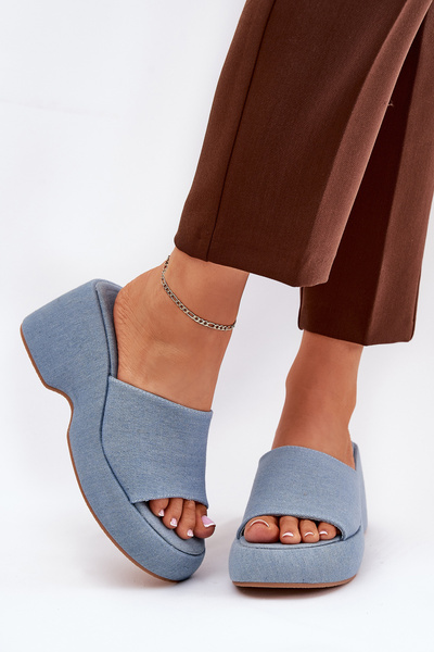 Stoff Damen Pantoletten Auf Plattform Und Keil Jeans Afisal