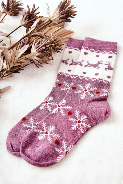 Chaussettes motif Noël Rose Foncé et blanc
