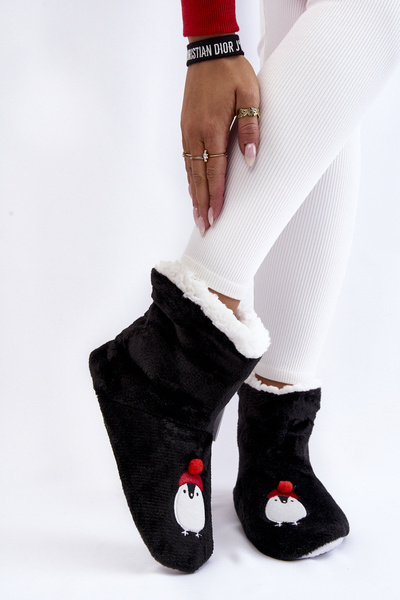 Chaussons Femme Chaussons Chauds Avec Pingouins Noir