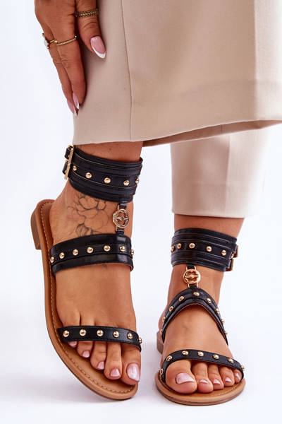 Einzigartige Damensandalen mit Nieten Schwarz Selina