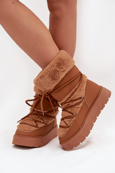 Bottes D'hiver Pour Femmes Avec Fourrure Et Lien Sur Plateforme Camel Marinna