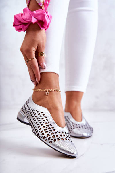 Elegant Leather Openwork Shoes Silver Ismena