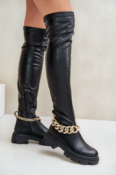 Bottes hautes à talon plat avec chaîne Pemeriana